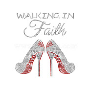 High-heeled Shoes Glass Rhinestone Patches, Iron/Sew on Appliques, Costume Accessories, for Clothes, Bag Pants, Shoes, Cellphone Case, Light Siam & Crystal, 297x210mm(DIY-WH0303-009)