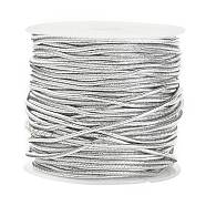 Polyester & Rubber Elastic Cord, Round, Silver, 1mm, about 21.87 Yards(20m)/Roll(EW-CJC0001-01B)