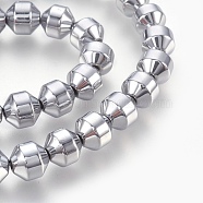 Electroplated Non-magnetic Synthetic Hematite Bead Strand, Round, Faceted, Platinum Plated, 8x8mm, Hole: 1.2mm, about 48pcs/strand, 15.94 inch(40.5cm)(G-E498-12B-04)