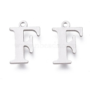 304 Stainless Steel Charms, Laser Cut, Alphabet, Stainless Steel Color, Letter.F, 12.5x8x0.7mm, Hole: 1mm(STAS-H112-F-P)