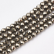 Natural Pyrite Beads Strands, Faceted, Round, 3mm, Hole: 0.8mm, about 135~150pcs/strand, 15.9 inch(X-G-T107-10)