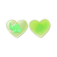 Acrylic Pendants, with Enamel and Glitter Powder, Heart with Elephant Pattern, Spring Green, 26x29.5x2mm, Hole: 1.5mm(FIND-A022-02A)