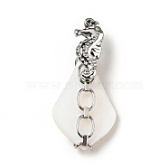 Natural White Shell Pendants, Teardrop Charm, with Stainless Steel Color Plated 304 Stainless Steel Sea Horse Findings and Jump Ring, White, 35~41x18~20x8~10mm, Jump Ring: 4x0.7mm, Inner Diameter: 2.6mm(SSHEL-C010-04P)