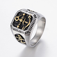 304 Stainless Steel Signet Rings for Men, Wide Band Finger Rings, Square with Anchor, Antique Silver & Antique Golden, Size 13,(23mm)(RJEW-H125-40SG-23mm)
