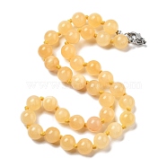 10mm Round Natural Yellow Jade Beaded Necklaces, with Stainless Steel Lobster Claw Clasps, 17.32 inch(44cm), Beads: 10mm(NJEW-F327-02B-04)