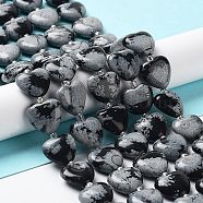 Natural Snowflake Obsidian Beads Strands, with Seed Beads, Heart, 14~15x15x6~6.5mm, Hole: 1.4mm, about 23~24pcs/strand, 14.57''(37cm)(G-E614-A16-01)