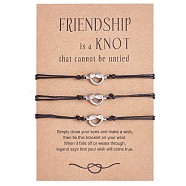 3Pcs 3 Style 430 Stainless Steel Knot Heart Link Bracelets Set, Match Adjustable Bracelets for Best Friends Couple Family, Stainless Steel Color, 7-1/8~11-3/4 inch(18~30cm), 1Pc/style(JB719A)