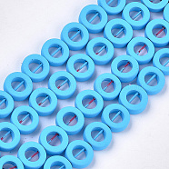 Spray Painted Non-magnetic Synthetic Hematite Beads Strands, Bead Frame, Donut, Deep Sky Blue, 8.5x3mm, Hole: 0.8mm, Inner Diameter: 4.5mm, about 47~48pcs/strand, 15.7 inch(G-T116-20A-03)
