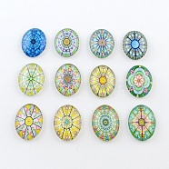 Kaleidoscope Flower Pattern Glass Oval Flatback Cabochons for DIY Projects, Mixed Color, 18x13x4mm(GGLA-R022-18x13-38)