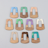 Resin & Walnut Wood Pendants, Trapezoid, Mixed Color, 37.5x27x3mm, Hole: 2mm(RESI-S389-034A)