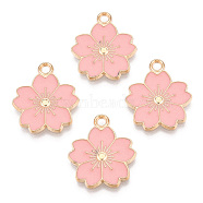 Alloy Enamel Pendants, Sakura Flower, Light Gold, Pink, 20.5x17.5x1.5mm, Hole: 2mm(X-ENAM-S121-115J)