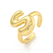 Brass Letter Open Cuff Rings for Women, Adjustable, Real 18K Gold Plated, Letter S, 15~16.5x7~16.5mm(RJEW-G313-01S-G)