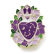Flower Holy Vase Scorpio Enamel Pins, Golden Zinc Alloy Brooch for Backpack Clothes, Constellation Theme Badge for Women, Purple, 31x25mm(JEWB-B012-03B)