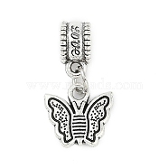 Rack Plating Brass European Dangle Charms, Butterfly Large Hole Pendants, Lead Free & Cadmium Free, Antique Silver, 22mm, Hole: 4.5mm(KK-R200-05AS-01)