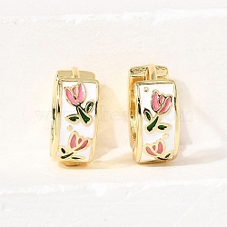 Flower Brass Hoop Earrings, Cadmium Free & Lead Free, Rack Plating, Long-Lasting Plated, Real 18K Gold Plated, 14x5.5mm(EJEW-D352-07G)
