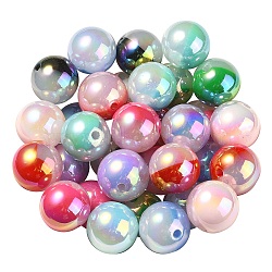 UV Plating Rainbow Iridescent Opaque Acrylic Beads, Two Tone, Round, Mixed Color, 17.5mm, Hole: 2.7mm(OACR-C007-01)