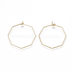 Brass Hoop Earring Findings, Cadmium Free & Nickel Free & Lead Free, Wine Glass Charms Findings, Octagon, Real 18K Gold Plated, 50x48x0.8mm, Pin: 0.8mm(KK-T038-428A-G)