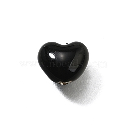 S925 Sterling Silver Beads, with Enamel, Heart, Black, 7x8x5.5mm, Hole: 1mm(STER-H116-02B)