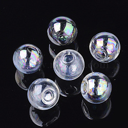 Round Handmade Blown Glass Globe Ball Bottles, for Glass Vial Pendants Making, Clear AB, 16x15mm, Half Hole: 4.5~5mm(BLOW-R002-16mm-AB)