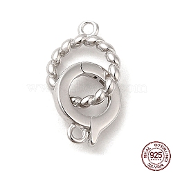Rhodium Plated 925 Sterling Silver Fold Over Clasps, Twist Ring, with 925 Stamp, Real Platinum Plated, Twist Ring: 10x8x1.5mm, Hole: 1mm, Ring: 9.5x7.5x2mm, Hole: 1mm(STER-G038-06P)