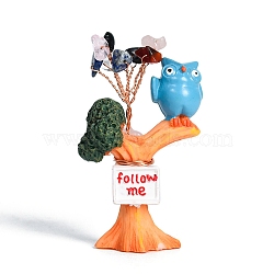 Resin Display Decorations, Reiki Energy Stone Feng Shui Ornament, with Natural Gemstone Tree and Copper Wire, Tree with Owl, 70~80mm(DJEW-PW0009-003B-02)