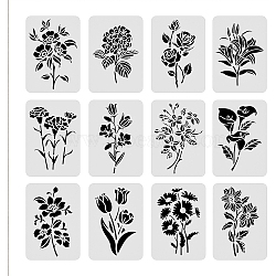 Plastic Reusable Drawing Painting Stencils Templates Sets, for Painting on Scrapbook Fabric Canvas Tiles Floor Furniture Wood, Flower Pattern, 21x29.7cm, 12pcs/set(DIY-WH0172-100)