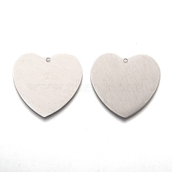 304 Stainless Steel Pendants, Stamping Blank Tag, Laser Cut, Double Side Drawbench Effect, Heart, Stainless Steel Color, 28.5x30x1mm, Hole: 1.8mm(STAS-O-133-02G-P)
