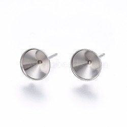201 Stainless Steel Stud Earring Settings, with 304 Stainless Steel Pin, Cone, Stainless Steel Color, Tray: 12mm, 15.5mm, Pin: 0.8mm(STAS-I095--01P-D)