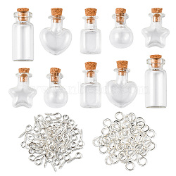 10Pcs 5 Styles Glass Wishing Bottle, with Cork Plugs, Mixed Shapes, Clear, 1.25~1.6x1.6~2.05x2.5~3.5cm, 2pcs/style(CON-FS0001-03)