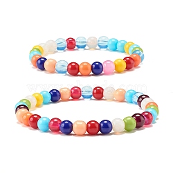 Candy Color Round Glass Beads Stretch Bracelets Set for Children and Parent, Cute Couple Bracelets, Colorful, Beads: 6mm, Inner Diameter: 2-1/8 inch(5.3cm), Inner Diameter: 1.73 inch(4.4mcm), 2pcs/set(BJEW-JB07176)