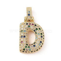 Brass Micro Pave Cubic Zirconia Pendants, Real 18K Gold Plated, Letter D, 23.5x16x6mm, Hole: 5x3mm(ZIRC-P121-01G-D)