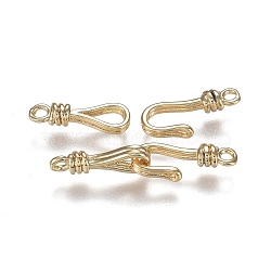 Brass Hook and Eye Clasps, Long-Lasting Plated, Real 18K Gold Plated, Eye: 13.5x4.5x3mm, Hole: 1.4mm, Hook: 13.5x5.5x3mm, Hole: 1.4mm(KK-F120-016G)