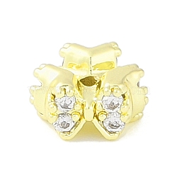 Brass Pave Clear Cubic Zirconia Beads, Bowknot, Real 14K Gold Plated, 7x8x4mm, Hole: 1mm(KK-F875-13G)