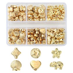 90Pcs 6 Style Plating ABS Plastic Beads, Mixed Shapes, Light Gold Plated, 8~10.5x9~12.5x4mm, Hole: 1.2~2mm, 15pcs/style(KY-FS0001-20)
