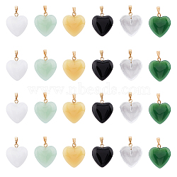 24Pcs 6 Style Spray Painted Glass Pendants, with Golden Plated Iron Bails, Imitation Jade, Heart, Mixed Color, 22x20.5x7mm, Hole: 2x6mm, 4pcs/style(GLAA-HY0001-07)