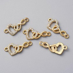 Alloy Crystal Rhinestone Connector Charms, Heart Links, Light Gold, Infinity, 11x26x3mm, Hole: 1.6mm(RB-WH0001-06E)