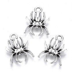 Tibetan Style Alloy Pendants, Lead Free & Cadmium Free, Spider, Antique Silver, 18.5x14x3mm, Hole: 2mm(X-TIBE-N010-03AS-RS)