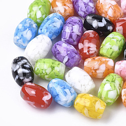 Resin Beads, Imitation Gemstone Chips Style, Drum, Mixed Color, 15x11mm, Hole: 1.8mm(RESI-T024-25-M)
