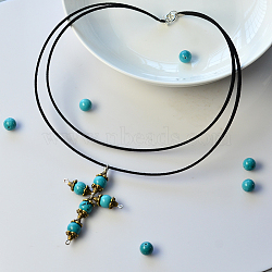 DIY Necklace Kits, Two Tiered Simple Cross Pendant Necklace with Turquoise Beads, Black, 10x7x5mm, Hole: 1x3mm(DIY-JP0003-24)