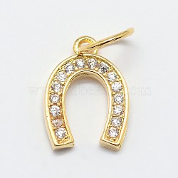 CZ Brass Micro Pave Cubic Zirconia Horse Shoe Charms, Golden, 13x9x2mm, Jump Ring: 7x0.8mm(ZIRC-L018-13G)