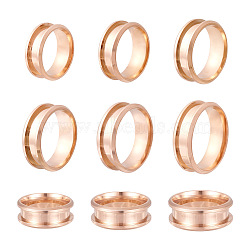 6Pcs 6 Size 201 Stainless Steel Grooved Finger Ring Settings, Ring Core Blank, Rose Gold, US Size 6 1/2~12 3/4(16.9~22mm), 1pc/size(FIND-YS0001-11)
