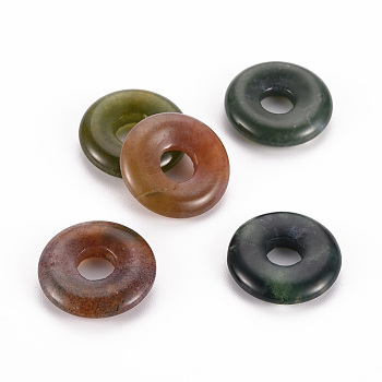 Natural Indian Agate Pendants, Donut/Pi Disc, 18x4.5~5.5mm, Hole: 5.5mm