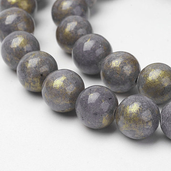Natural Mashan Jade Beads Strands, with Gold Powder, Dyed, Round, Gray, 6mm, Hole: 1mm, about 62pcs/strand, 16 inch