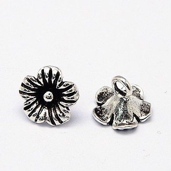 Brass Flower Charms, for Jewelry Making, Antique Silver, 8x7mm, Hole: 1mm