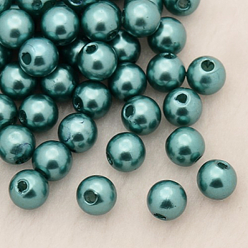 Imitation Pearl Acrylic Beads, Dyed, Round, Light Sea Green, 5x4.5mm, Hole: 1mm, about 10000pcs/pound
