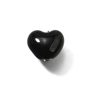 S925 Sterling Silver Beads, with Enamel, Heart, Black, 7x8x5.5mm, Hole: 1mm