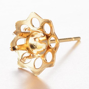 201 Stainless Steel Stud Earring Settings, with 304 Stainless Steel Pins, Flower, Golden, Tray: 5mm, 10x0.5mm, Pin: 0.7mm