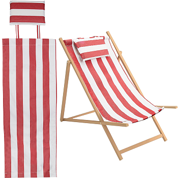 Stripe Pattern Chair Oxford Cloth, with Pillow, Beach Chair Cloth Replacement Supplies, Red, 1440mm