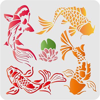 Large Plastic Reusable Drawing Painting Stencils Templates, for Painting on Scrapbook Fabric Tiles Floor Furniture Wood, Square, Fish Pattern, 300x300mm