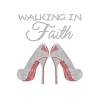 High-heeled Shoes Glass Rhinestone Patches, Iron/Sew on Appliques, Costume Accessories, for Clothes, Bag Pants, Shoes, Cellphone Case, Light Siam & Crystal, 297x210mm